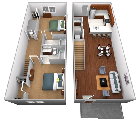 Floor plan for 2 beds, 2.5 baths, 1215 sqft